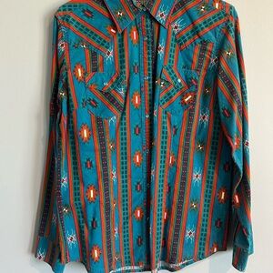 Vibrant Turquoise and Red Men's Casual Shirt